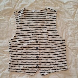 Mango Black & Cream Striped Knit Vest